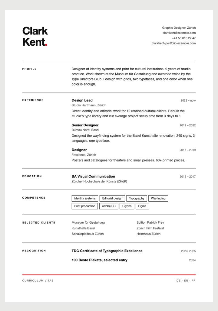 Swiss Grid CV template preview
