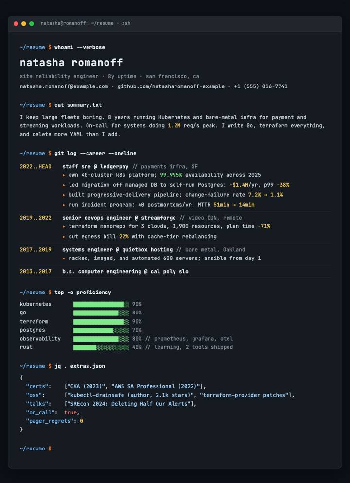 Terminal CV template preview