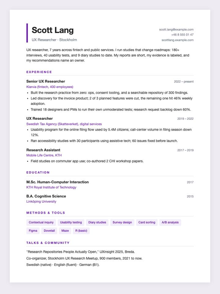 Typst Style CV template preview
