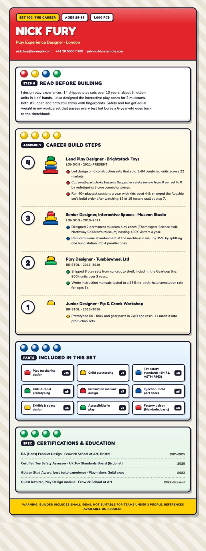 Toy Bricks CV template preview