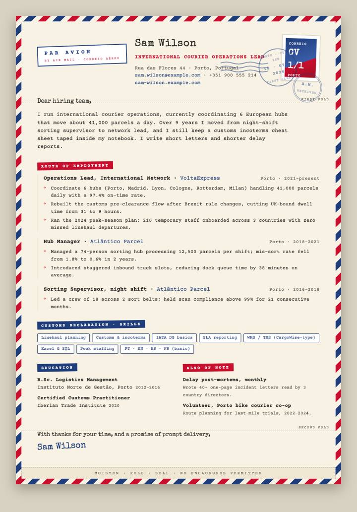 Aerogramme CV template preview