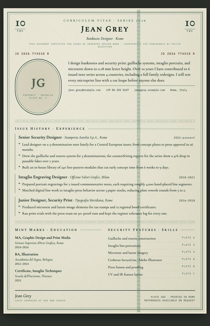Banknote CV template preview