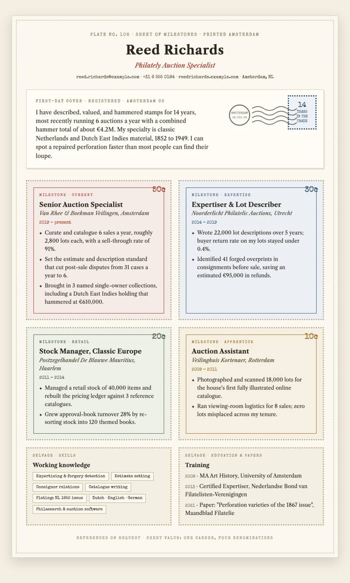 Stamp Sheet CV template preview