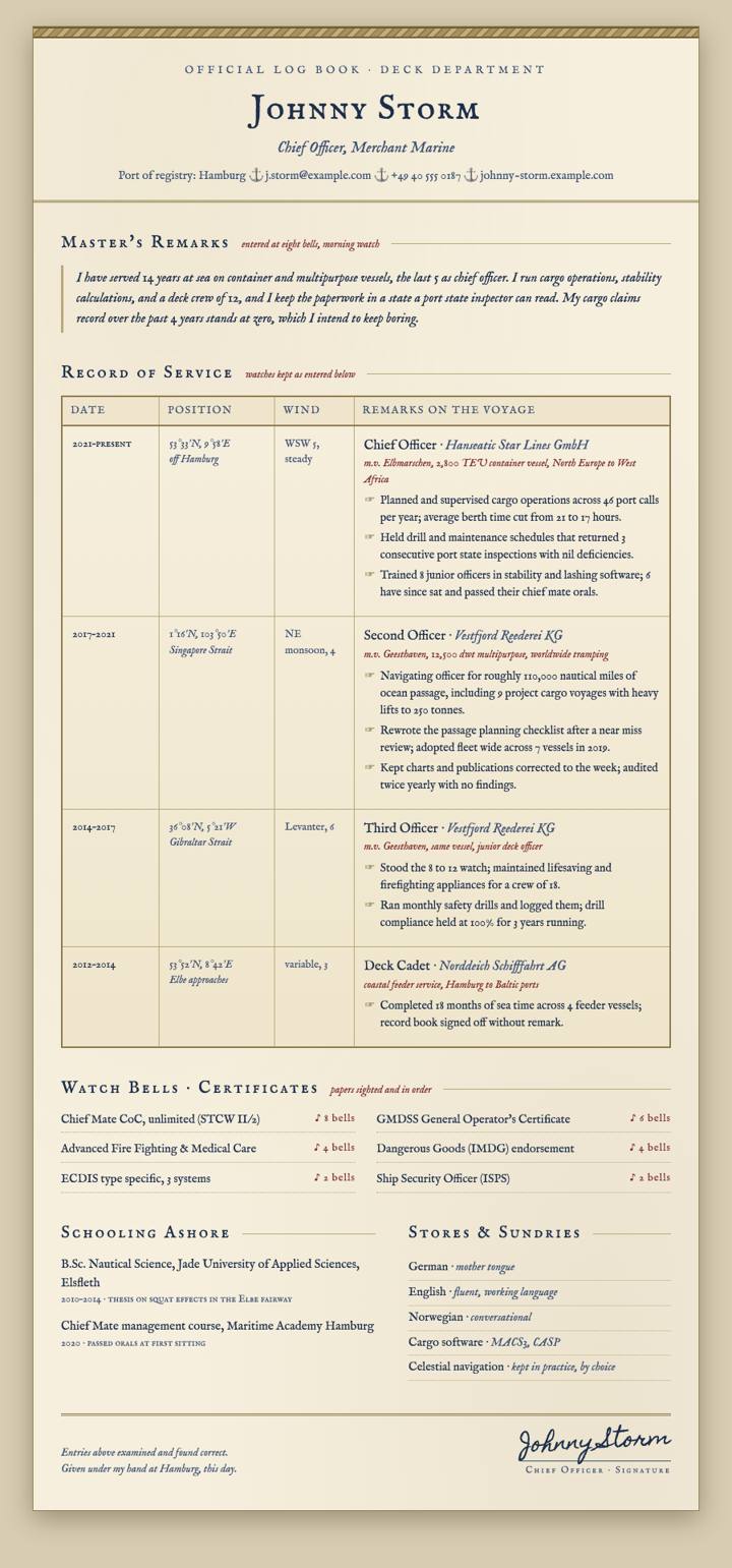 Ships Log CV template preview