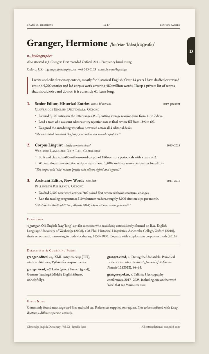 Dictionary CV template preview