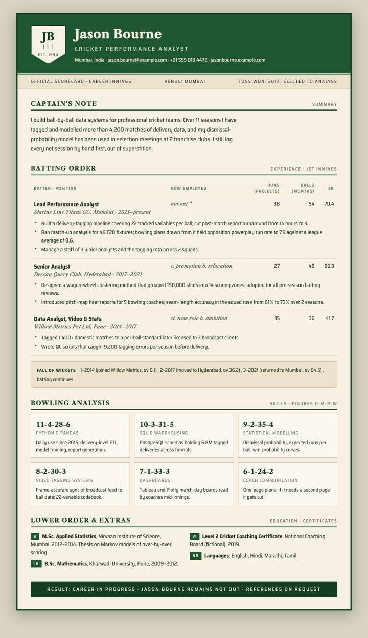 Cricket Scorecard CV template preview