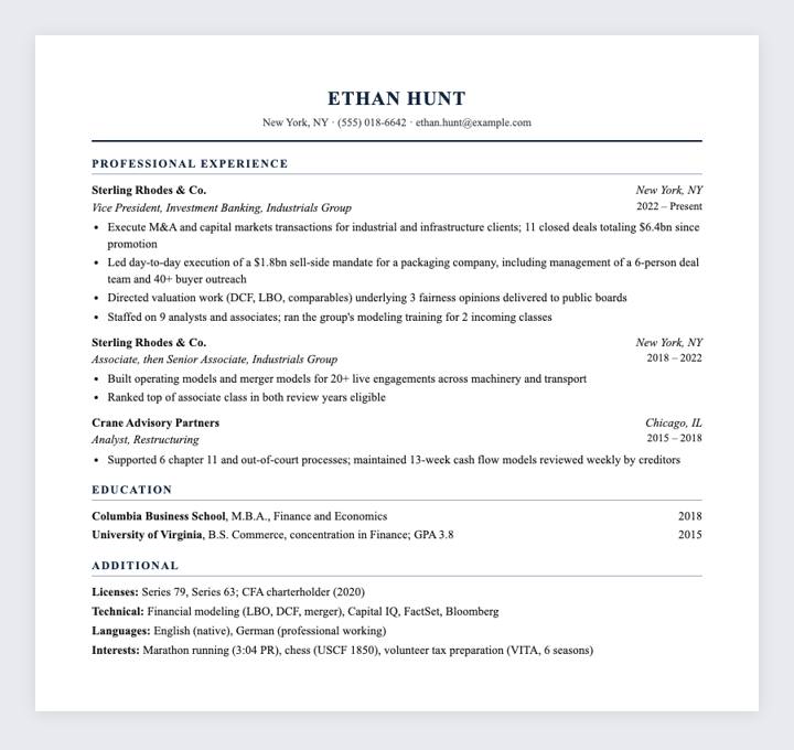 Banking Formal CV template preview