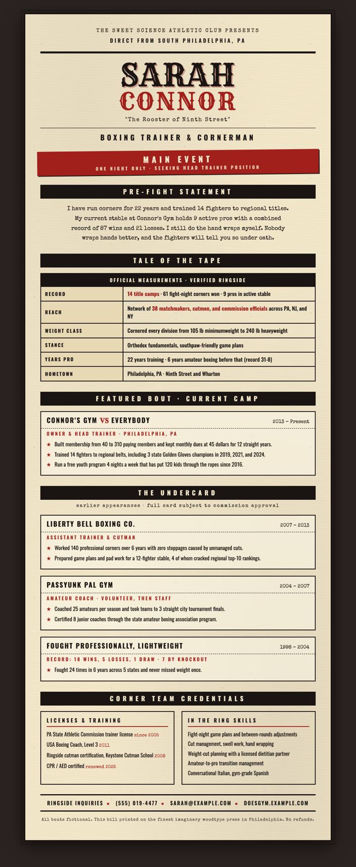 Fight Bill CV template preview