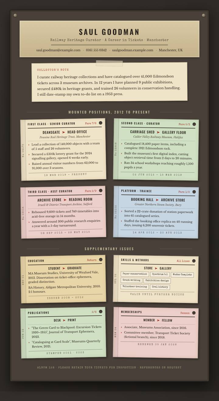 Ticket Collection CV template preview