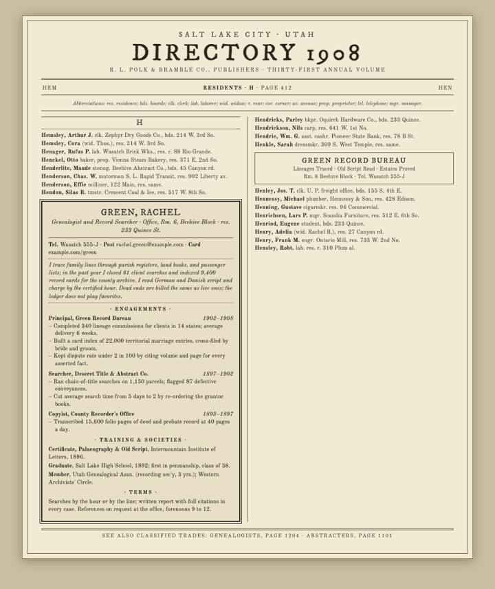 City Directory CV template preview