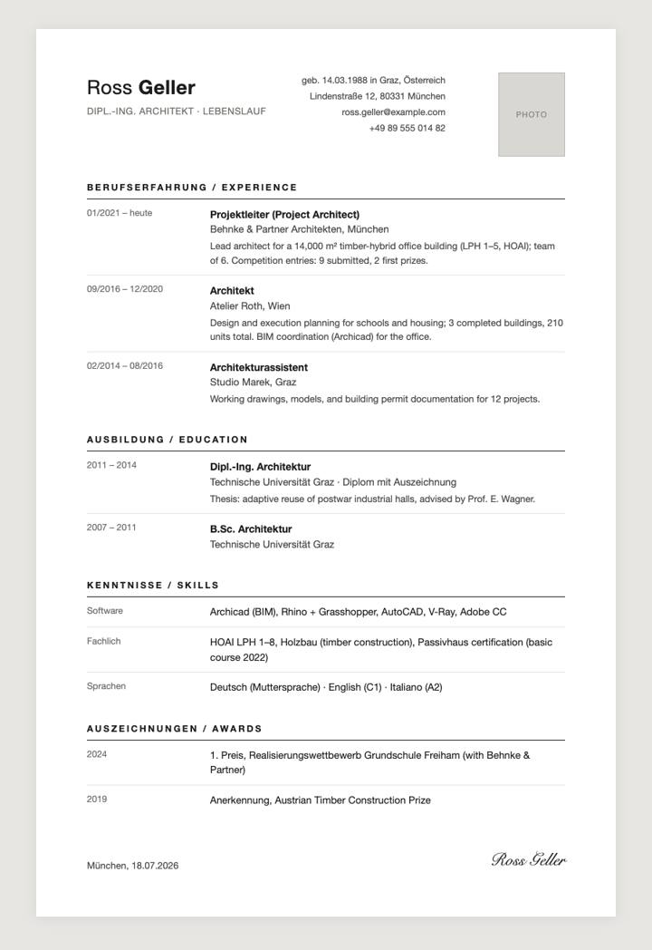 Lebenslauf Tabular CV template preview