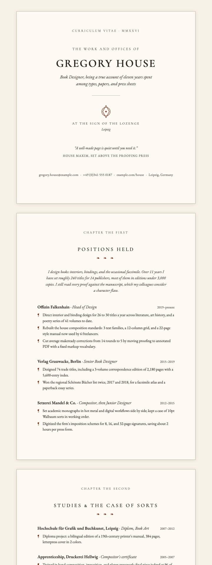 Book Colophon CV template preview