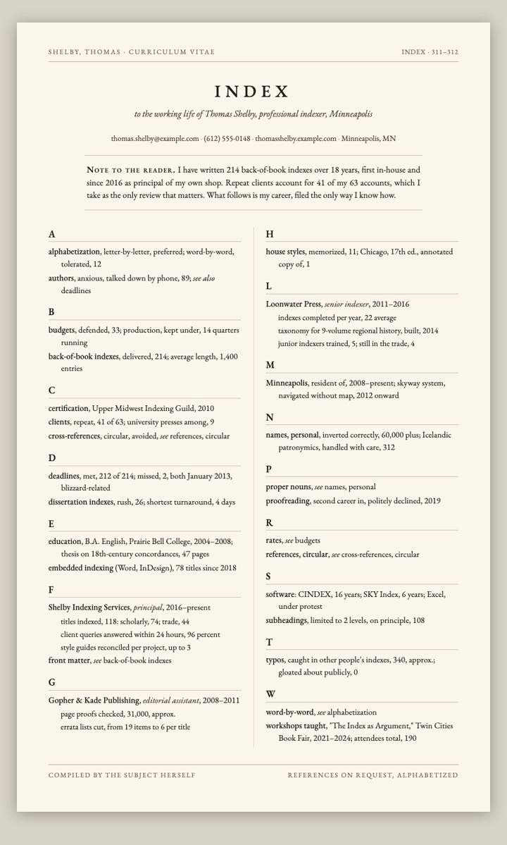 Index Page CV template preview