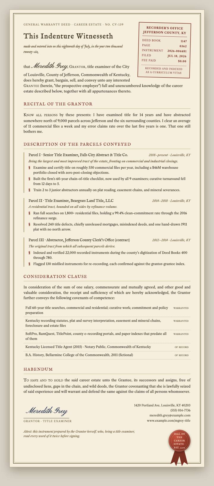 Land Deed CV template preview