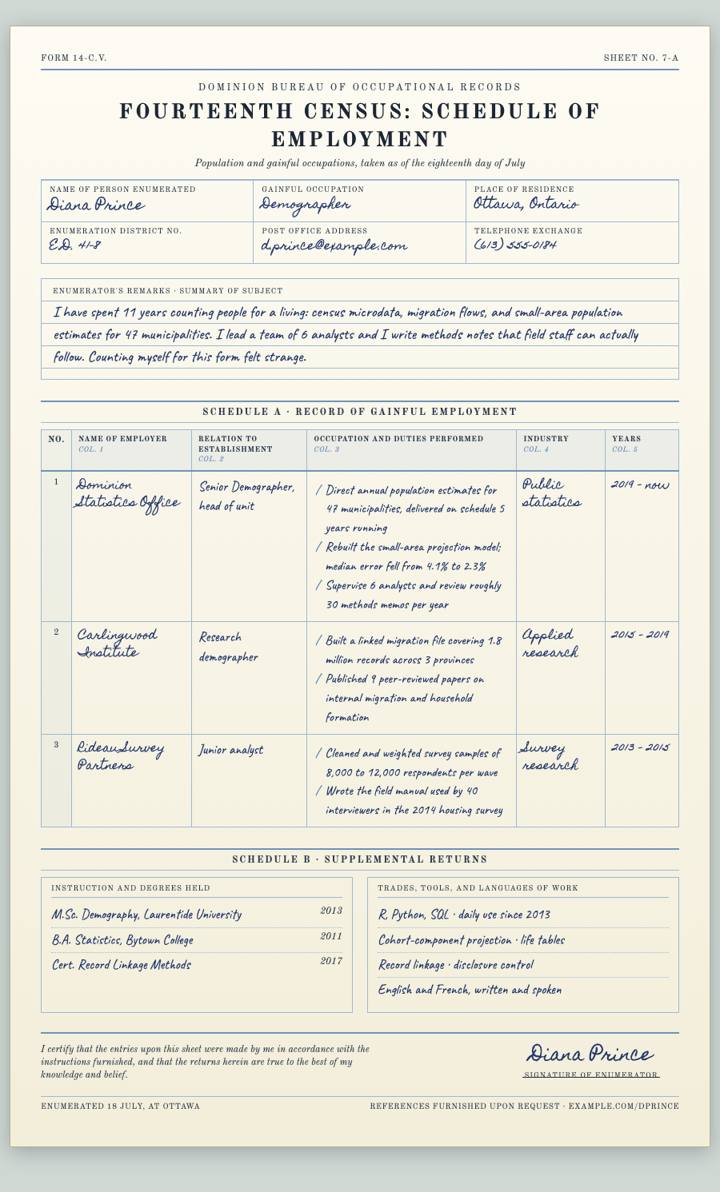 Census Form CV template preview