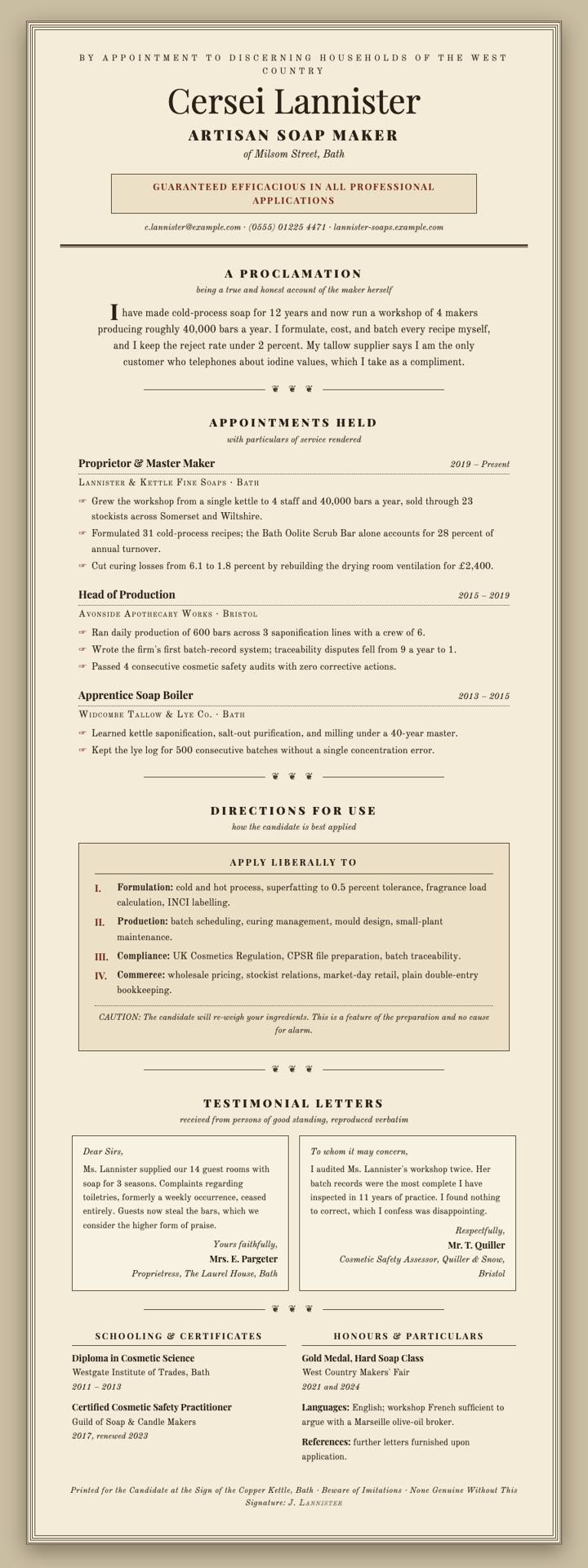 Soap Advert CV template preview
