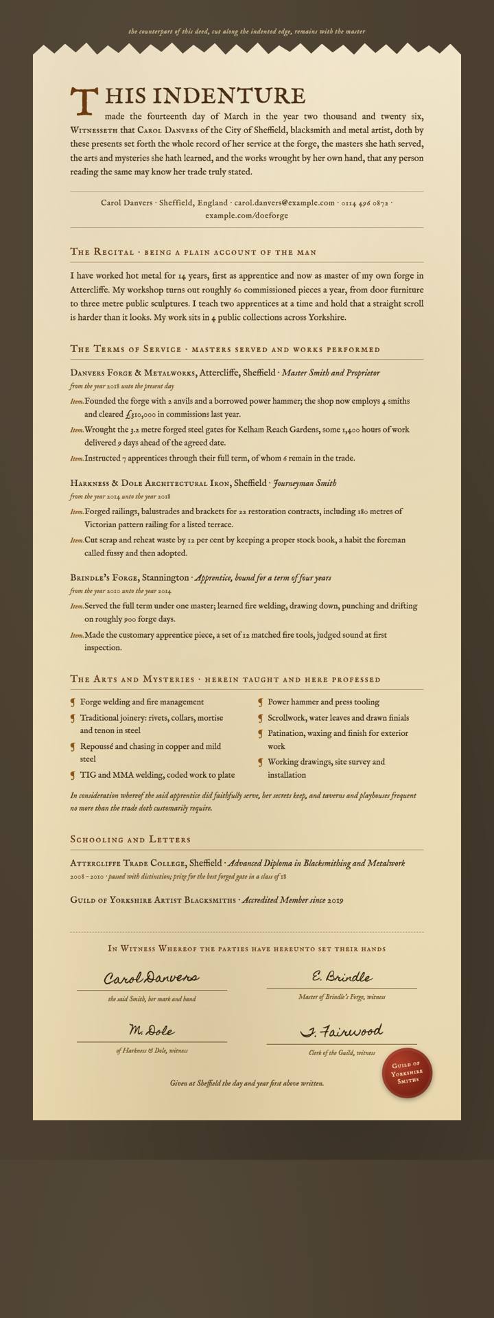 Apprentice Indenture CV template preview