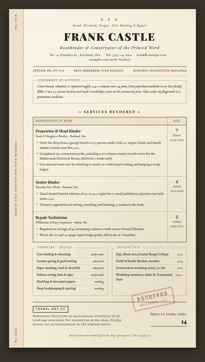 Invoice Vintage CV template preview