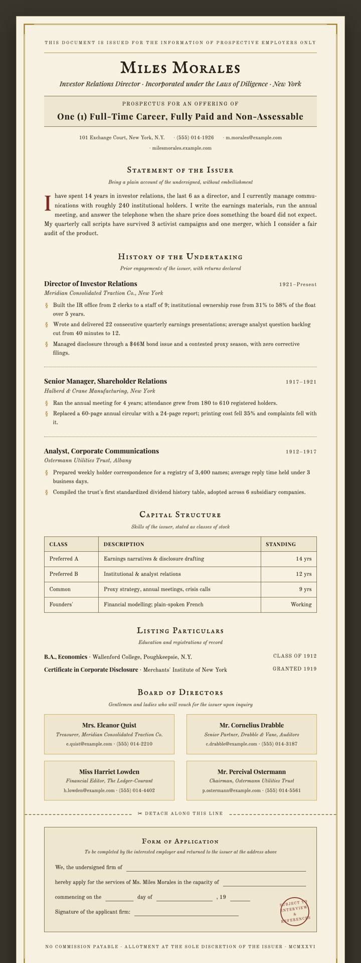 Prospectus CV template preview