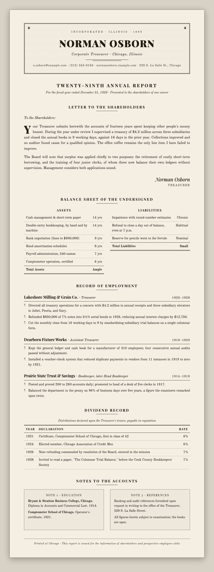 Annual Report 1928 CV template preview