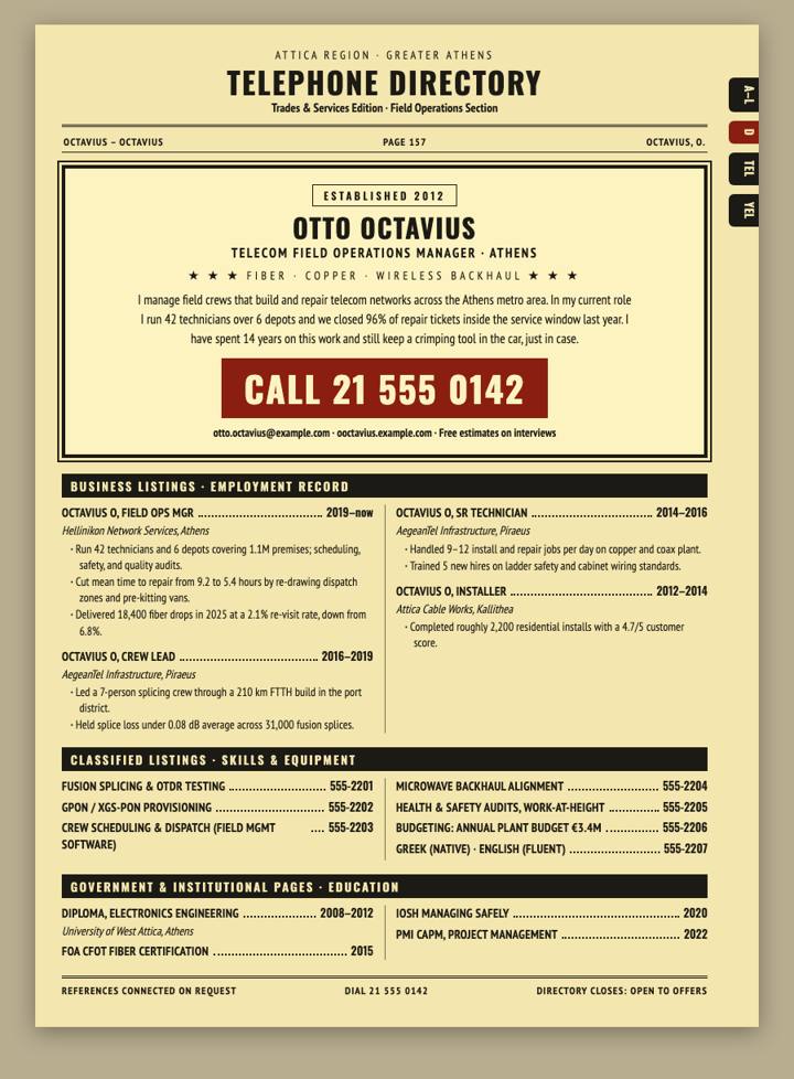 Telephone Directory CV template preview