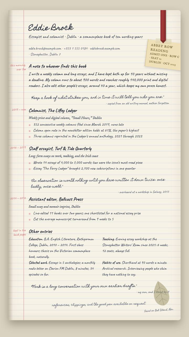 Commonplace Book CV template preview