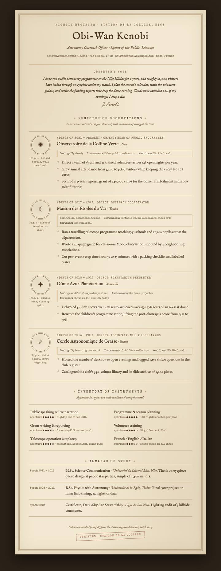 Observatory Log CV template preview