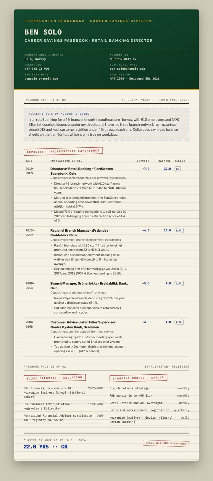 Bank Passbook CV template preview