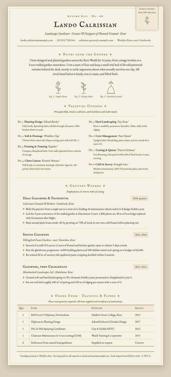 Nursery Catalogue CV template preview