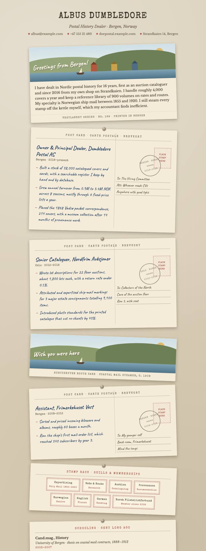 Postcard Wall CV template preview