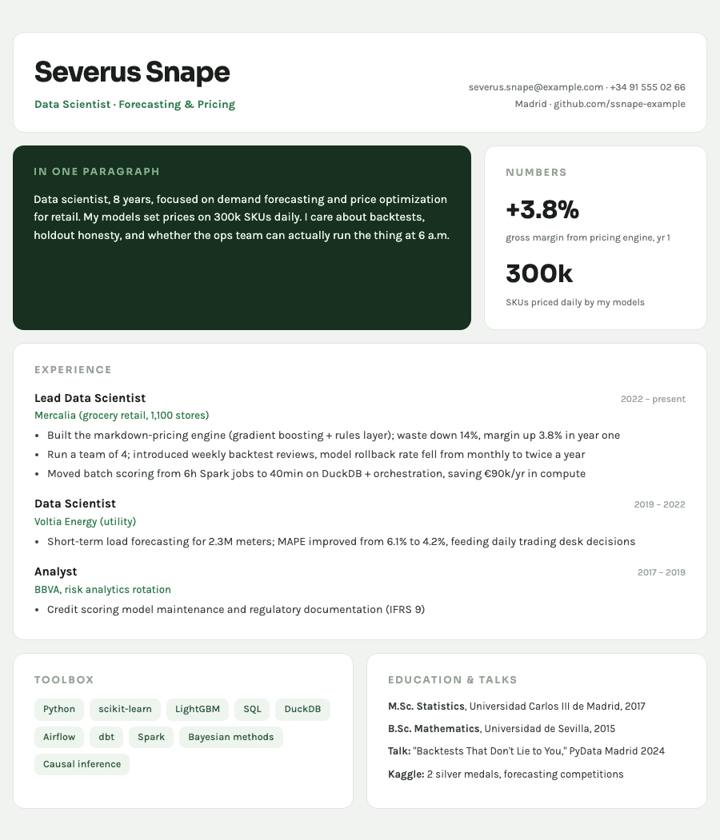 Card Grid CV template preview