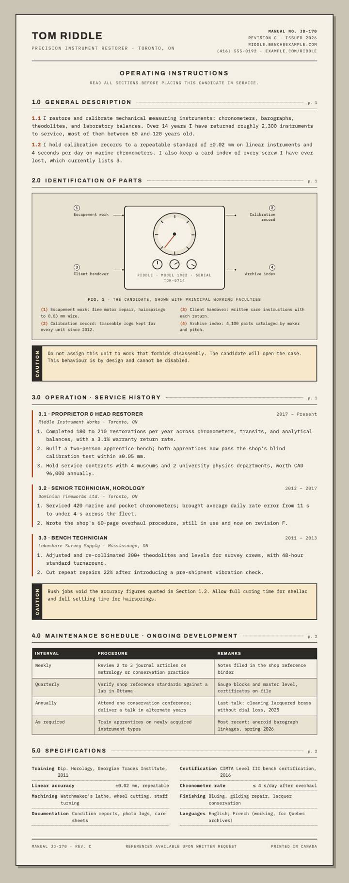 Instrument Manual CV template preview