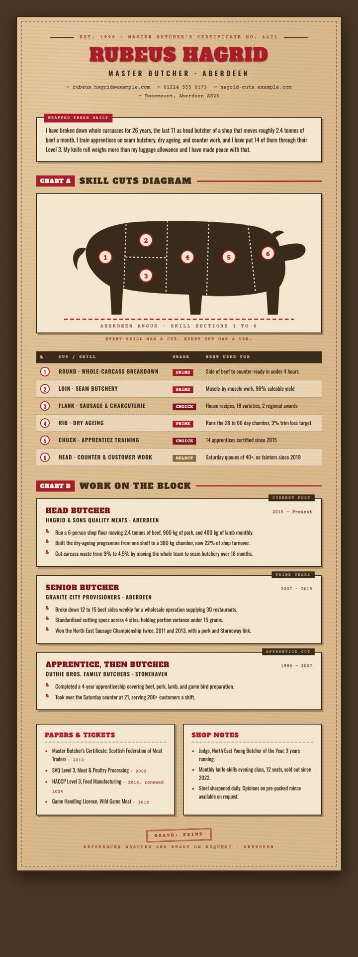 Butcher Diagram CV template preview