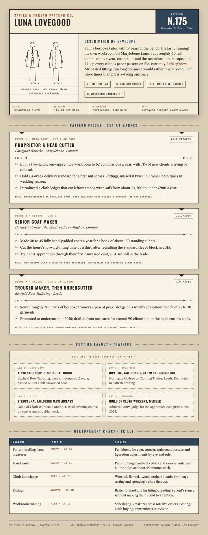 Tailor Pattern CV template preview