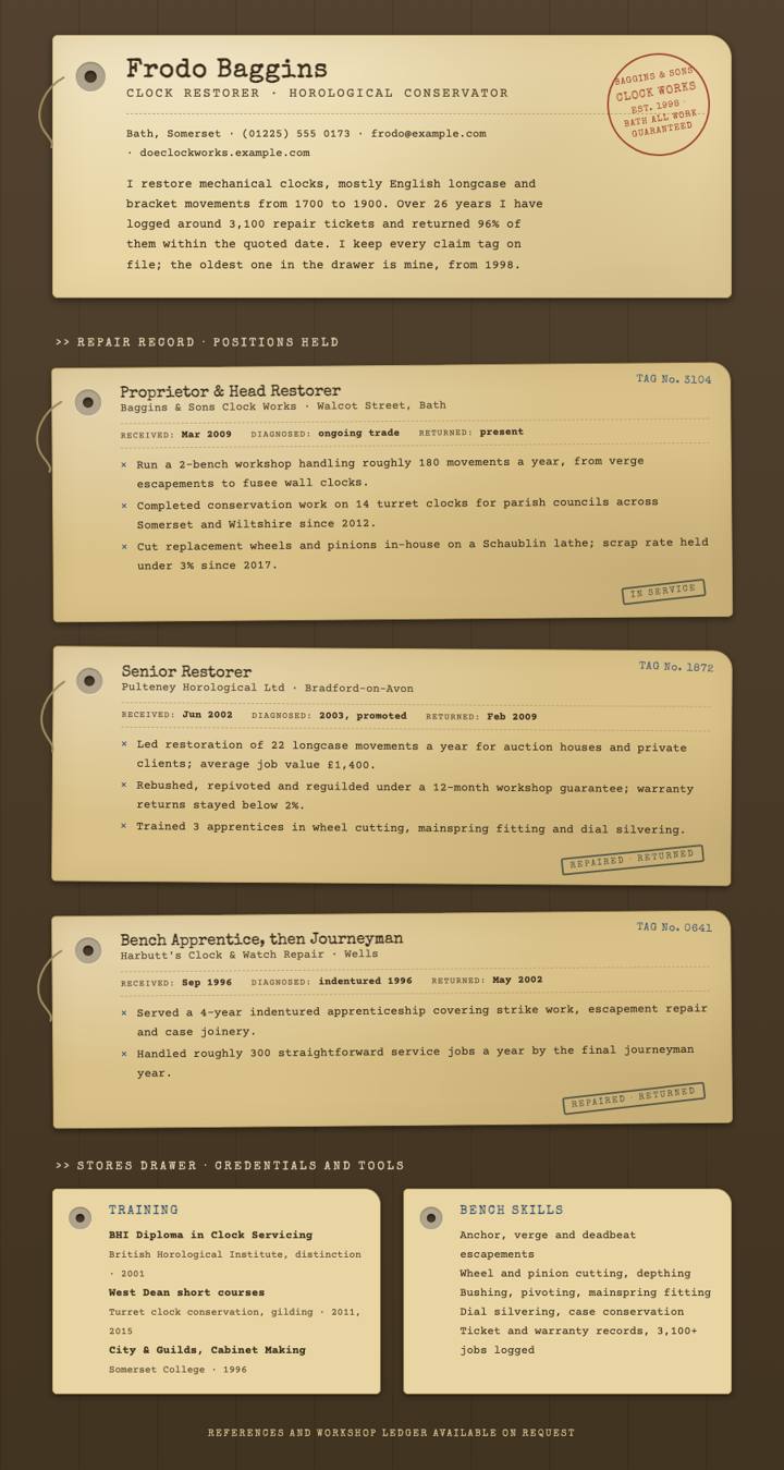 Repair Tags CV template preview