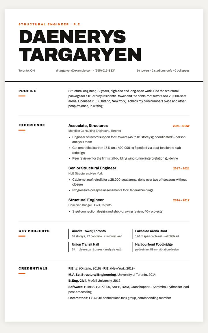 Bold Type CV template preview