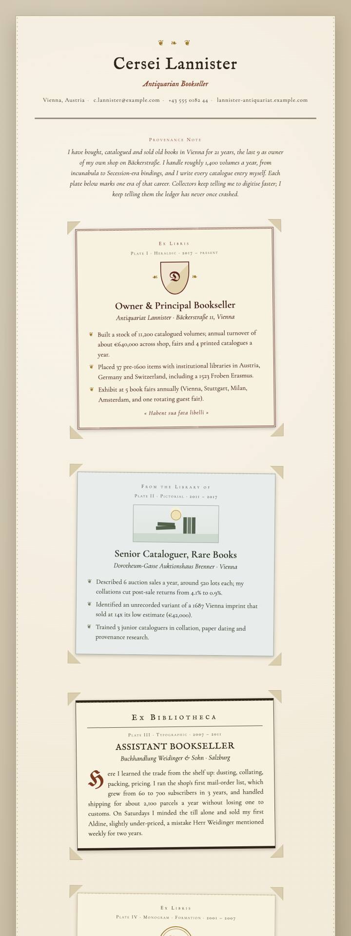 Exlibris Plates CV template preview