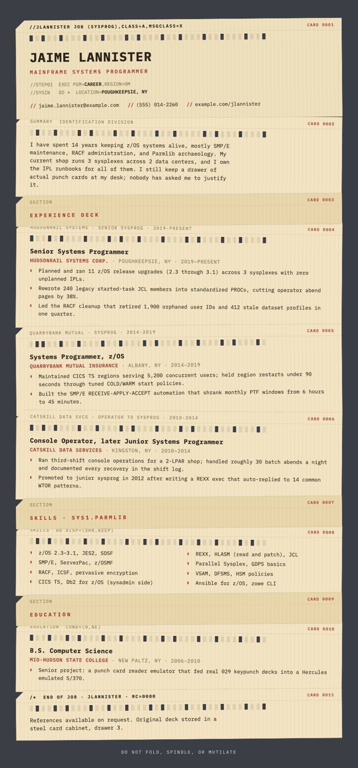 Punch Card CV template preview
