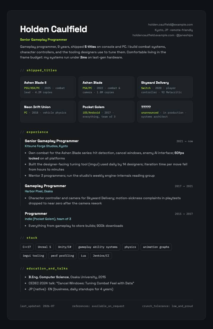 Dark Mode CV template preview