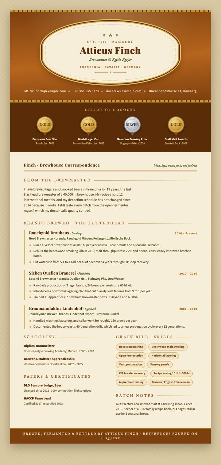 Brewery Label CV template preview