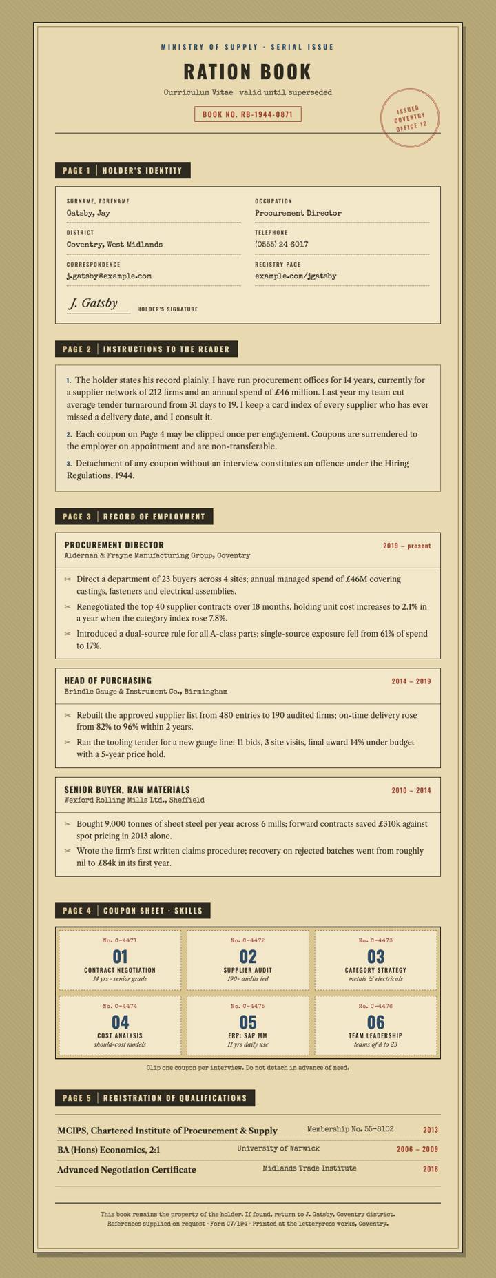 Ration Book CV template preview