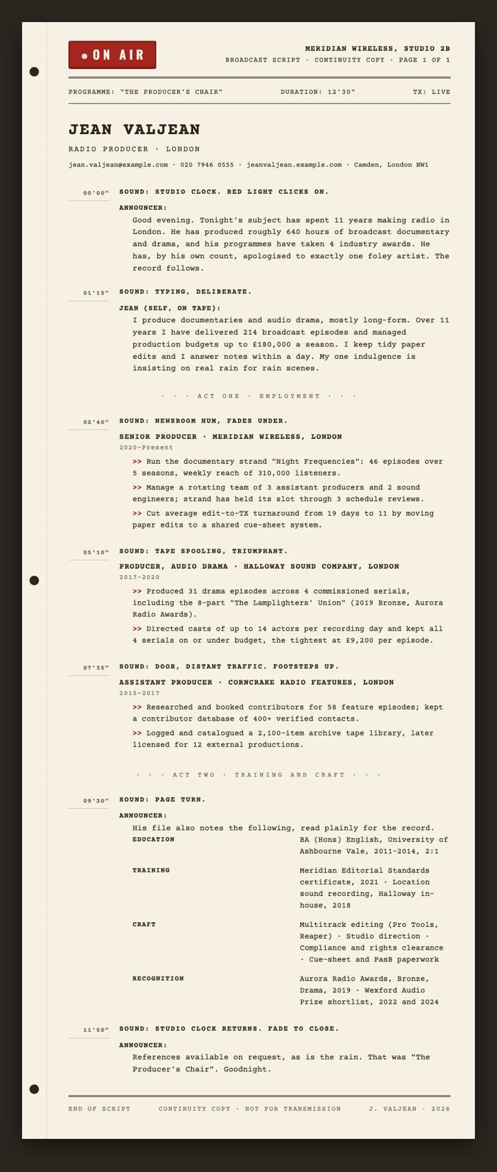 Radio Script CV template preview