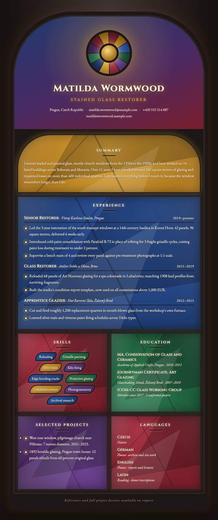 Stained Glass CV template preview