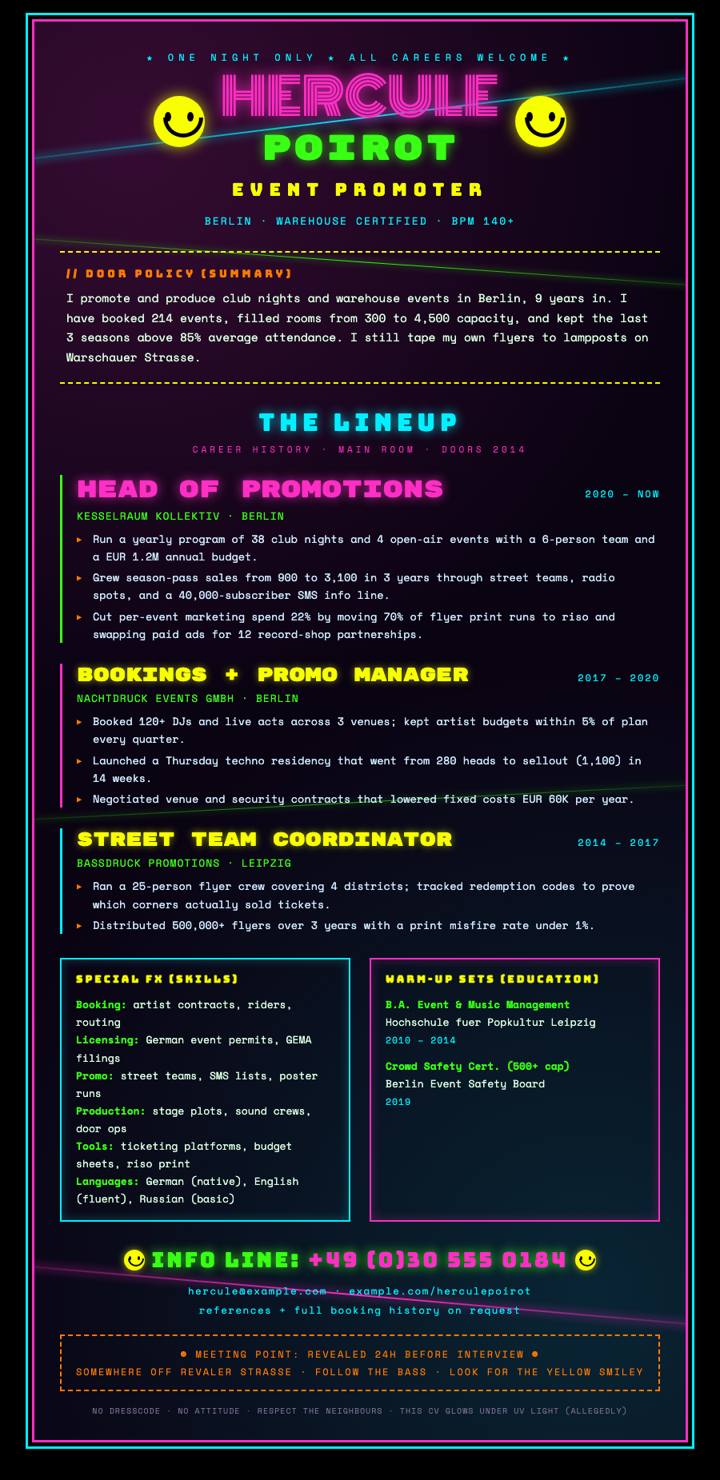 Rave Flyer CV template preview