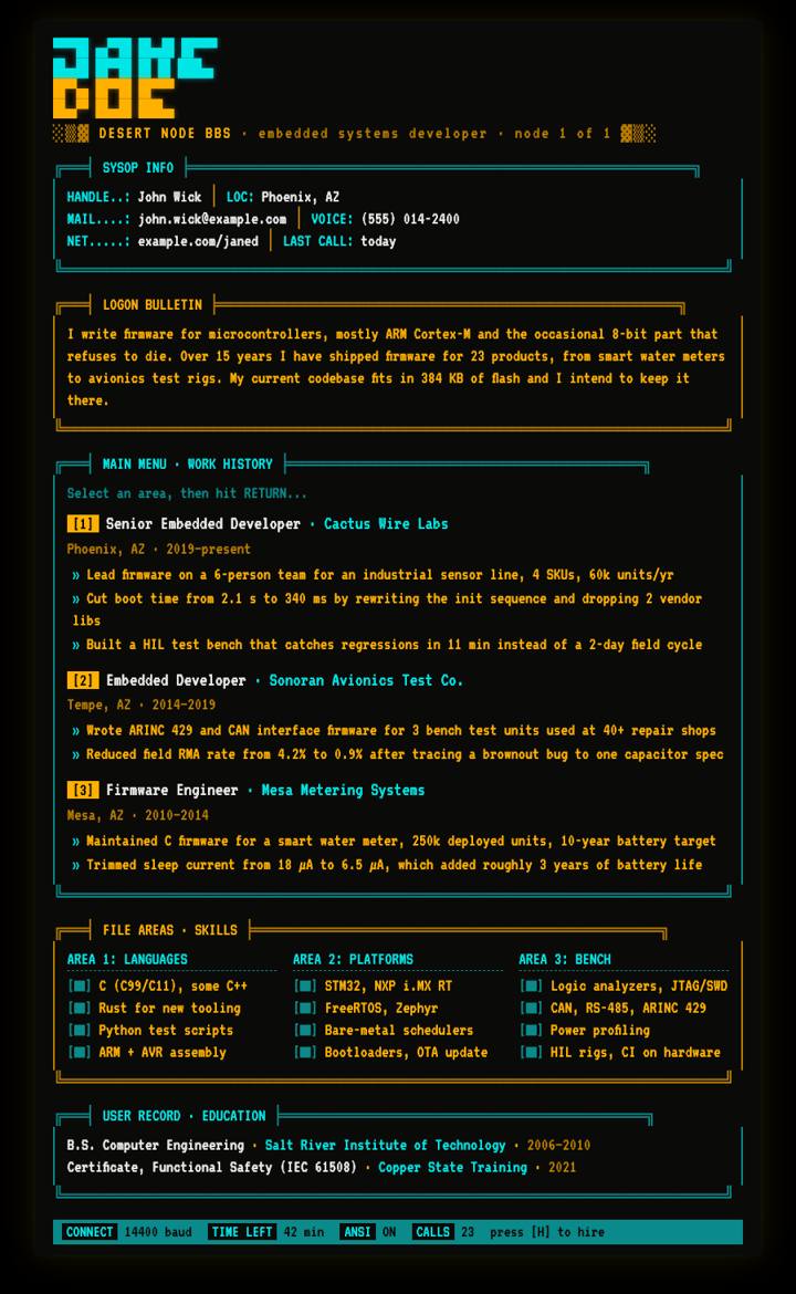 ANSI BBS CV template preview