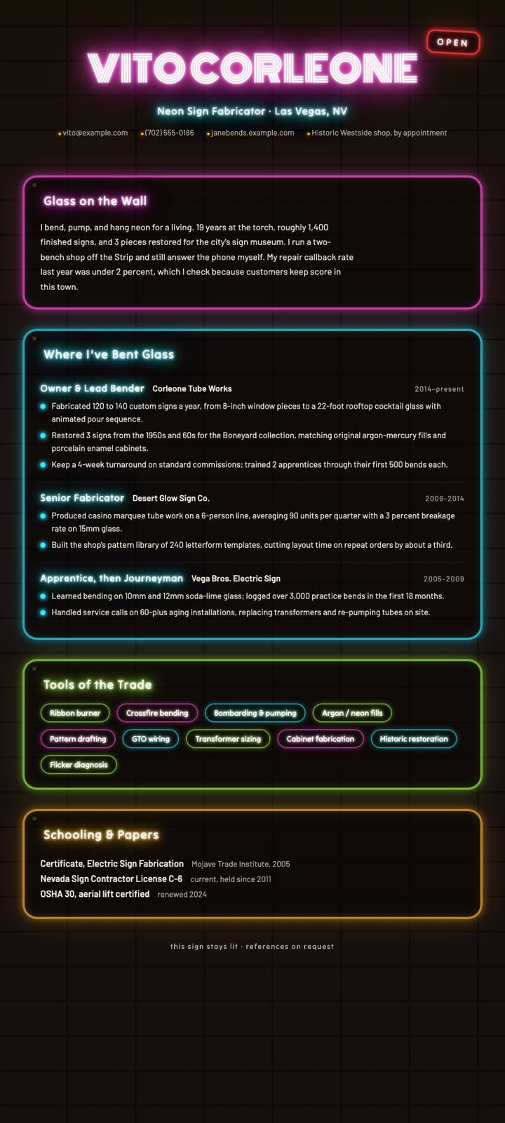 Neon Signs CV template preview