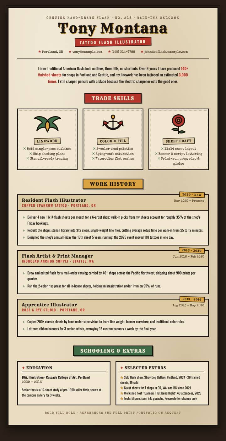 Tattoo Flash CV template preview