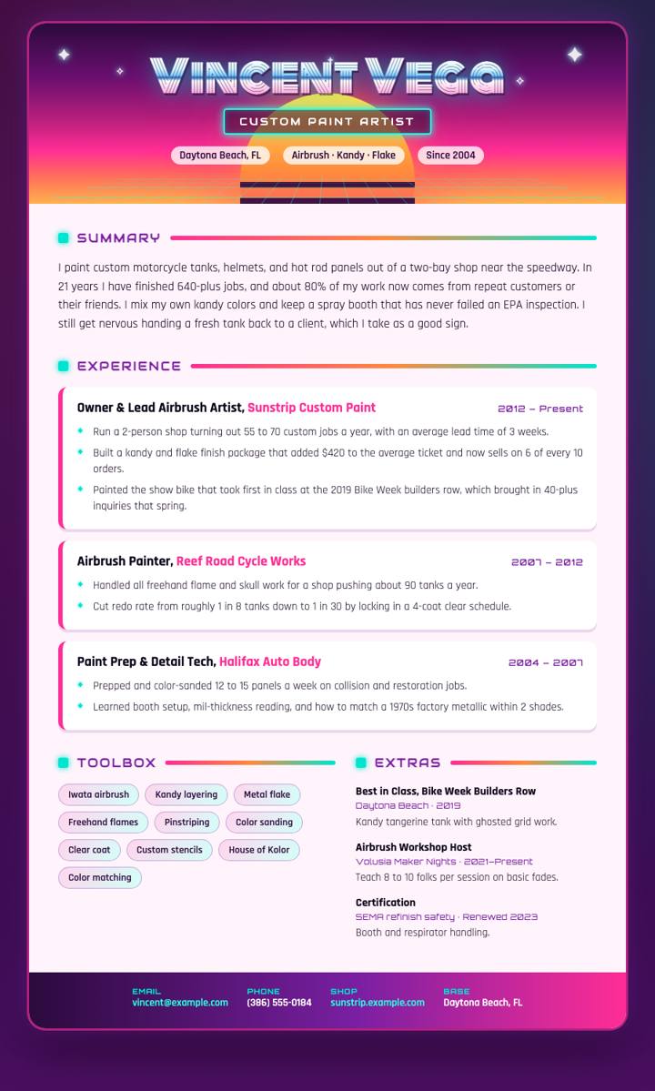 Airbrush 80s CV template preview