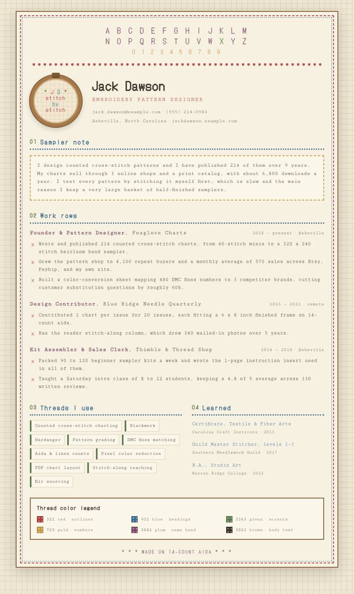 Cross Stitch CV template preview