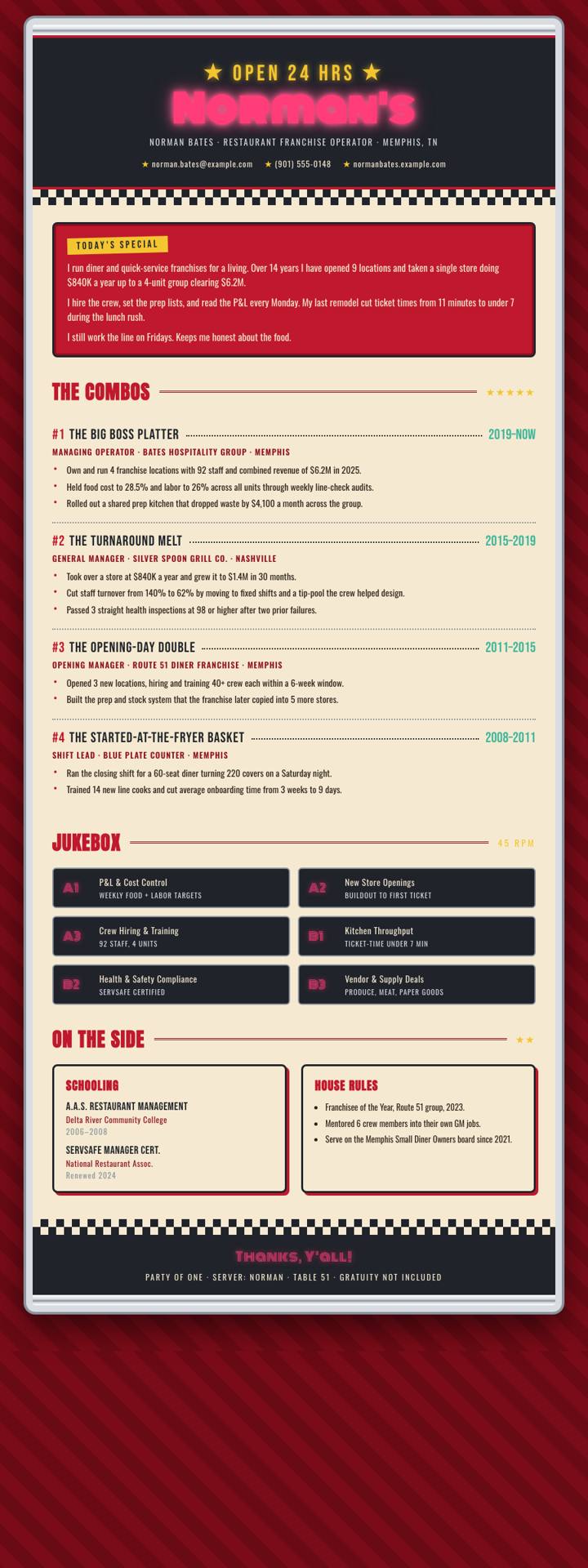 Diner 50s CV template preview